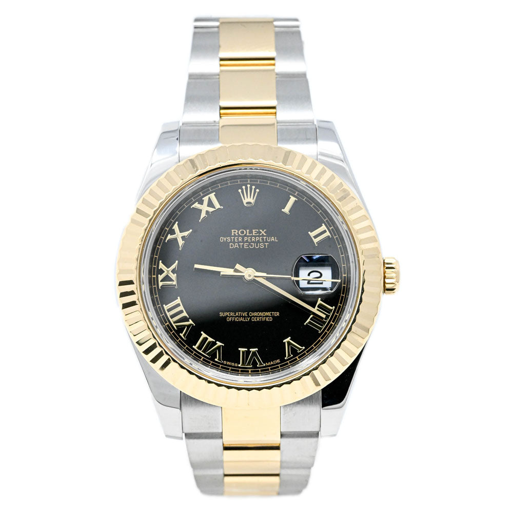 Rolex Datejust II 41mm 116333 Two Tone 18K Yellow Gold Roman Numeral Black  Dial