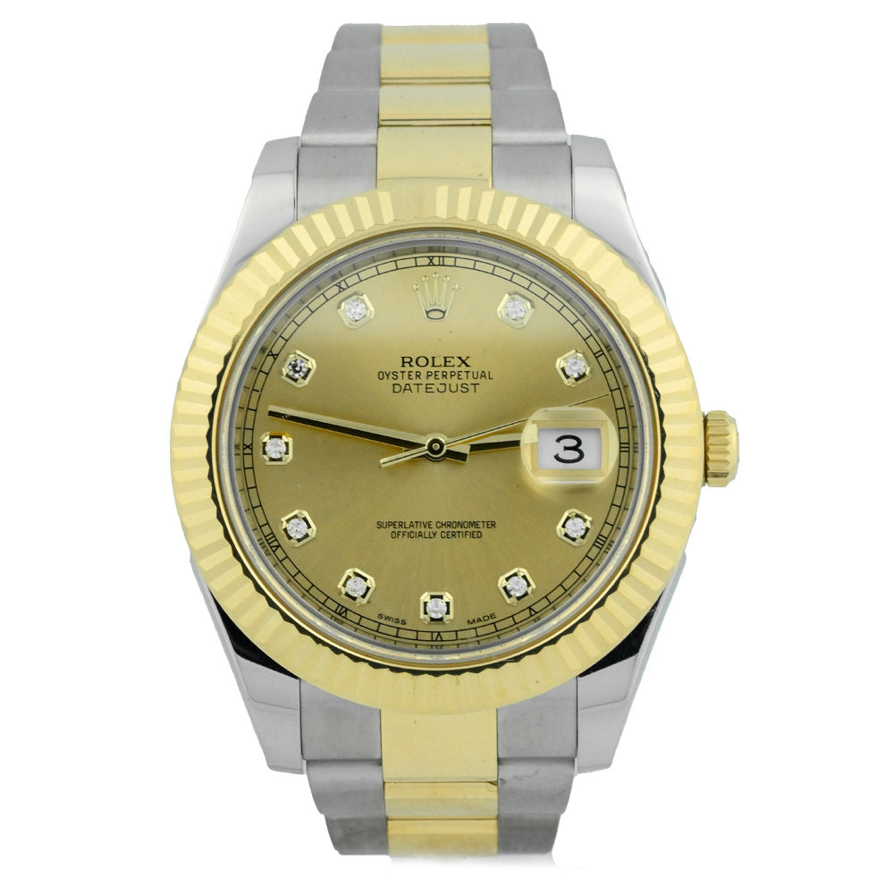 Rolex Datejust II 116333 Champagne Diamond Markers and Bezel 41mm Yellow  Gold Stainless Steel