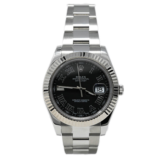 Rolex Men's Datejust Stainless Steel 41mm Dark Grey Roman Dial Watch Reference 116334 - Happy Jewelers Fine Jewelry Lifetime Warranty