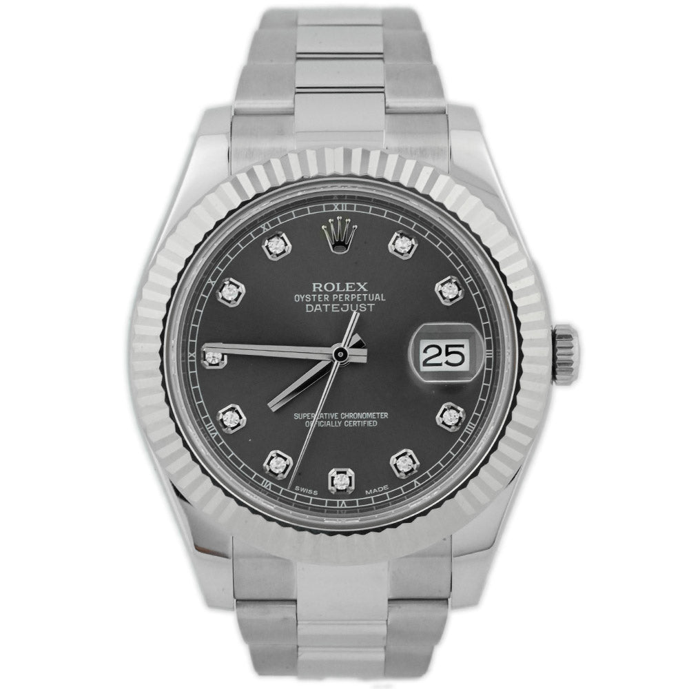 Rolex Men's Datejust II Stainless Steel 41mm Rhodium Diamond Dot Dial Watch Reference #: 116334 - Happy Jewelers Fine Jewelry Lifetime Warranty