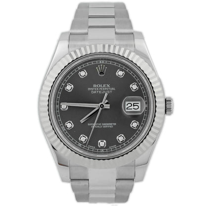 Rolex Unisex Datejust II Stainless Steel 41mm Rhodium Diamond Dot Dial Watch Reference #: 116334 - Happy Jewelers Fine Jewelry Lifetime Warranty