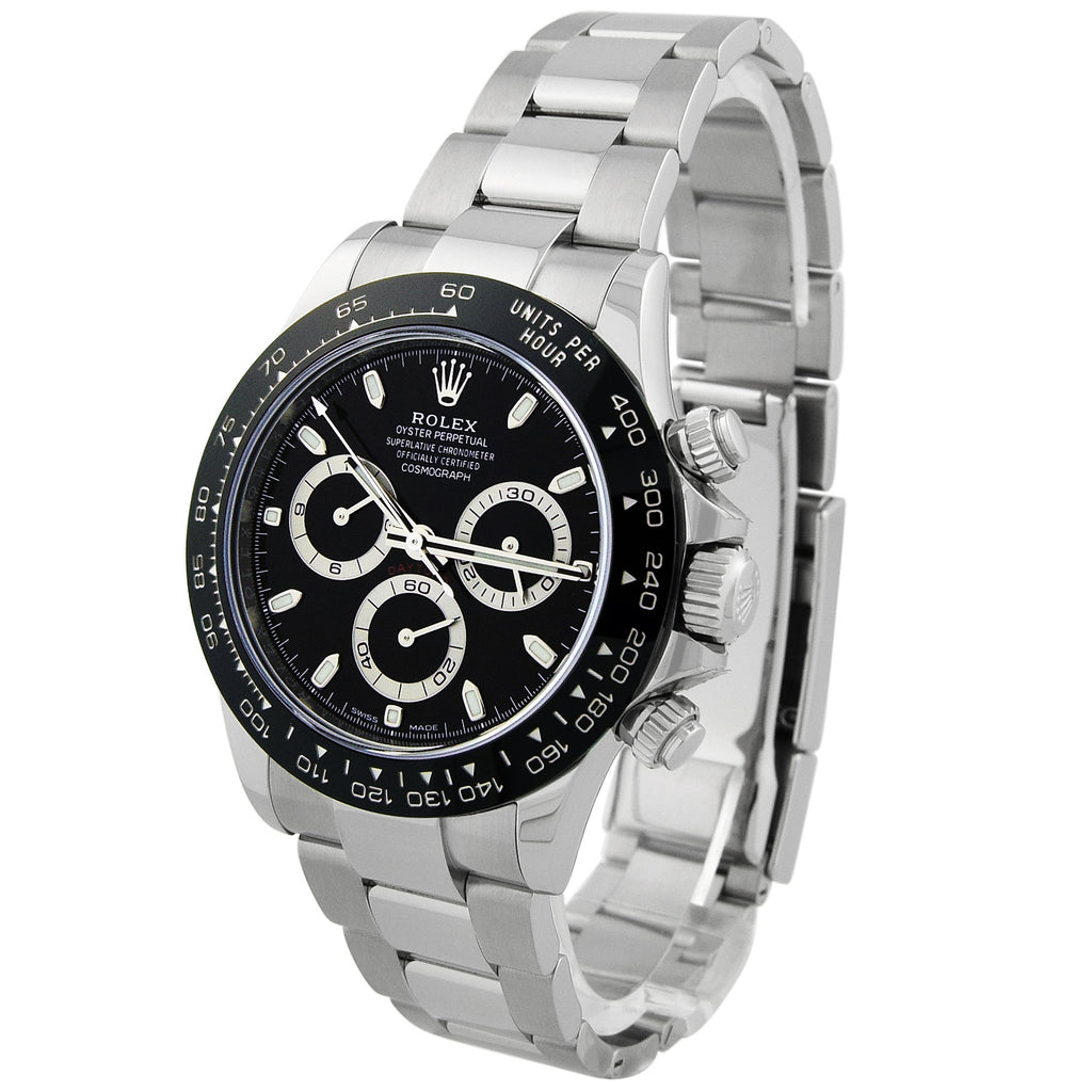 Rolex Unisex Daytona Stainless Steel 40mm Black Chronograph Dial Watch Reference #: 116500LN - Happy Jewelers Fine Jewelry Lifetime Warranty