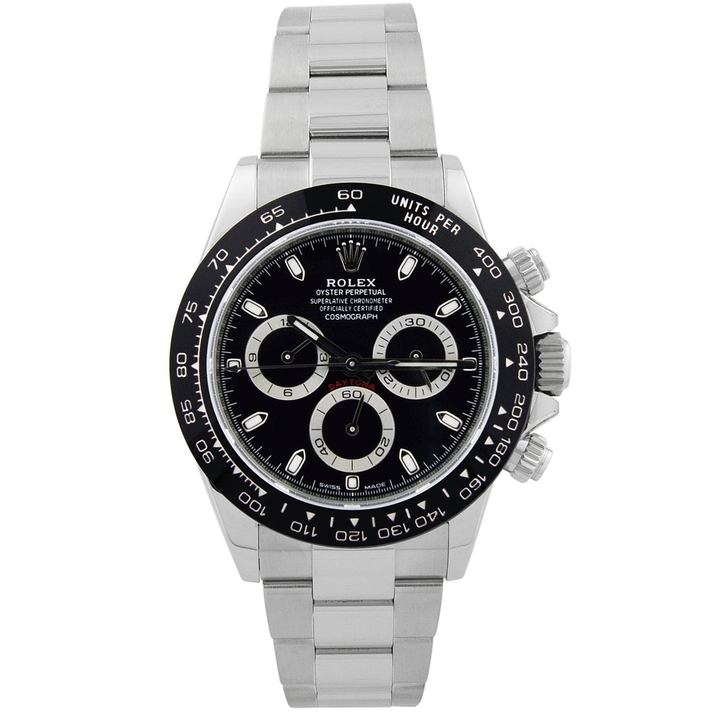 Rolex Unisex Daytona Stainless Steel 40mm Black Chronograph Dial Watch Reference #: 116500 - Happy Jewelers Fine Jewelry Lifetime Warranty