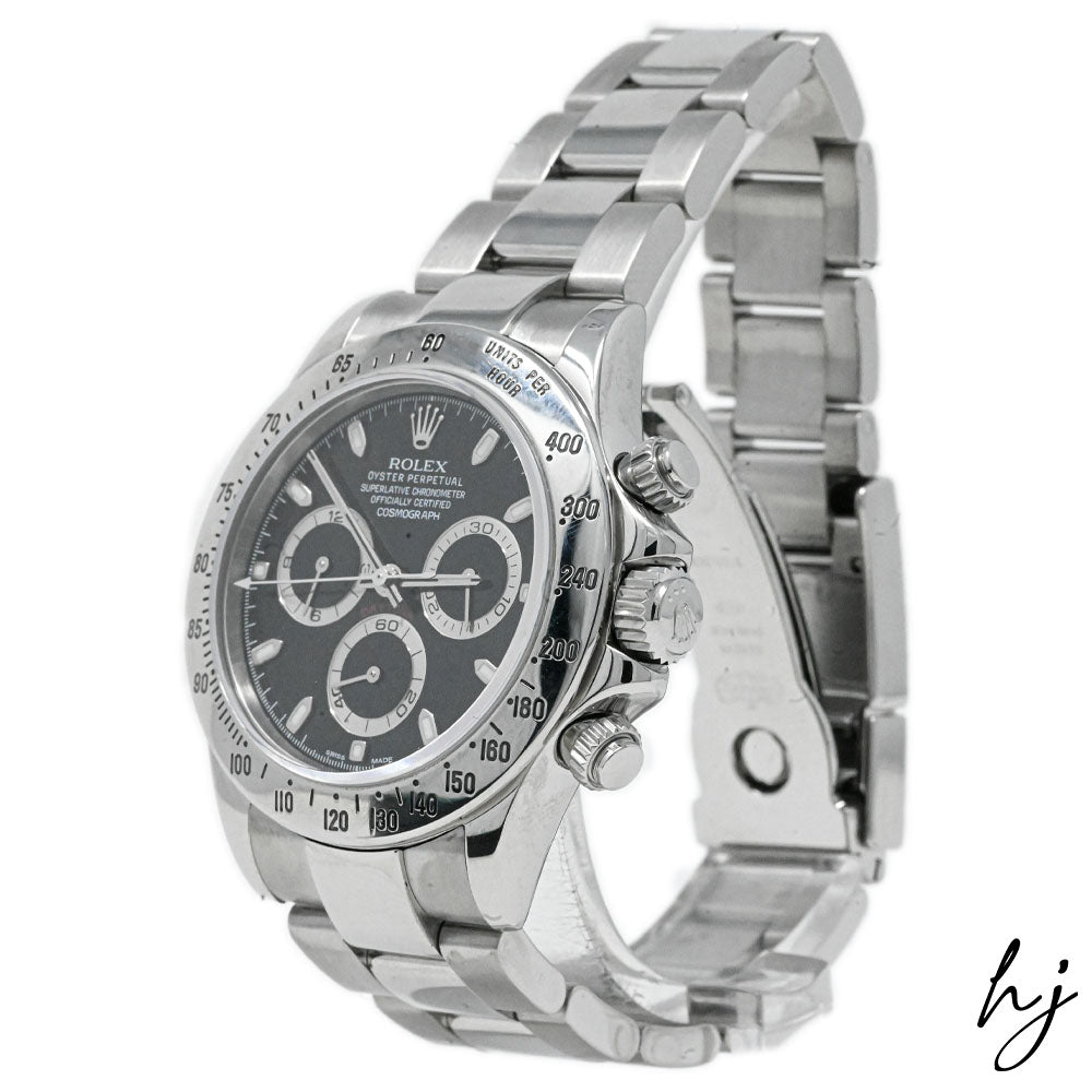 Rolex Men's Daytona Stainless Steel 40mm Black Chronograph Dial Watch Reference #: 116520 - Happy Jewelers Fine Jewelry Lifetime Warranty