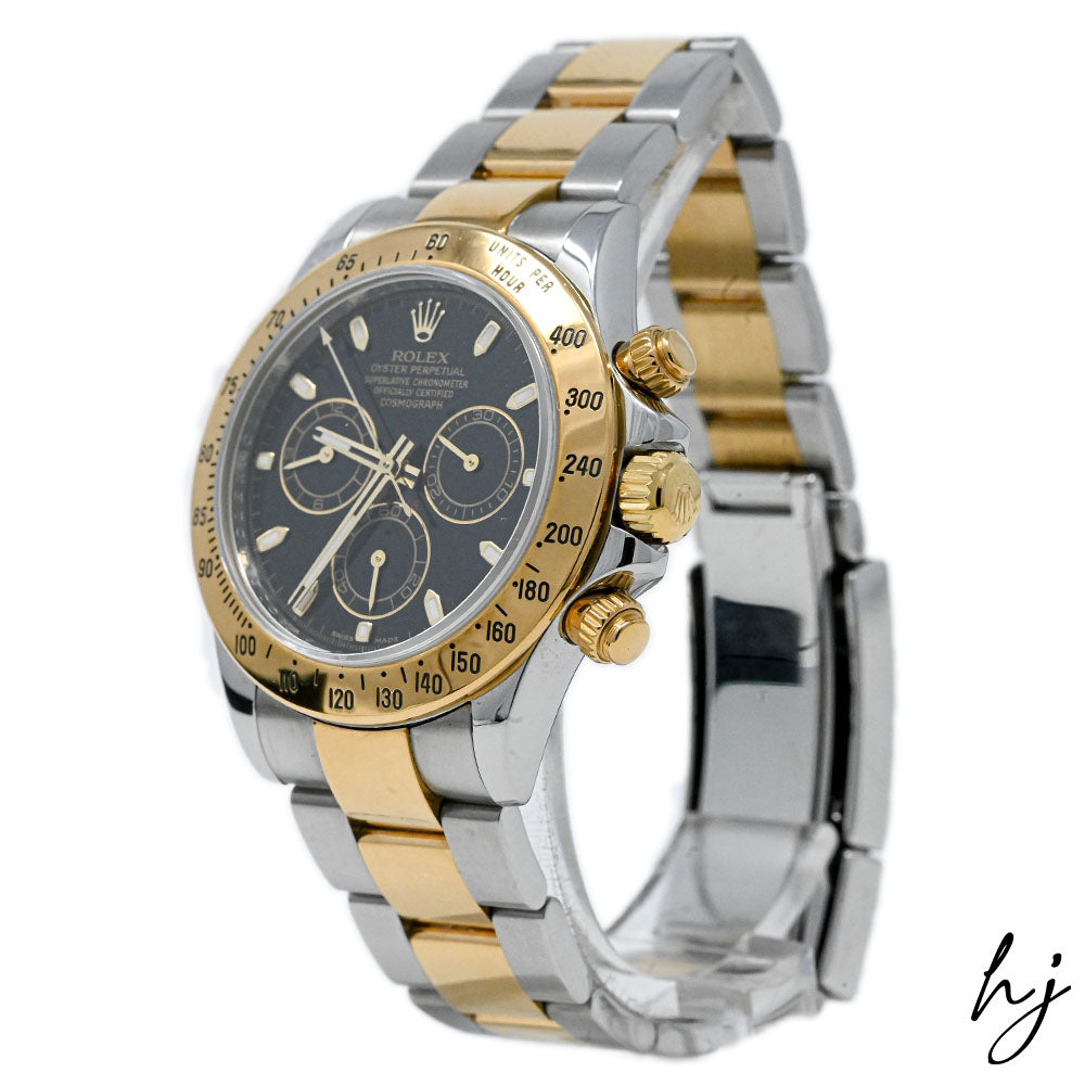 Load image into Gallery viewer, Rolex Men&amp;#39;s Daytona 18K Yellow Gold &amp;amp; Steel 40mm Black Stick Dial Watch Reference #: 116523 - Happy Jewelers Fine Jewelry Lifetime Warranty
