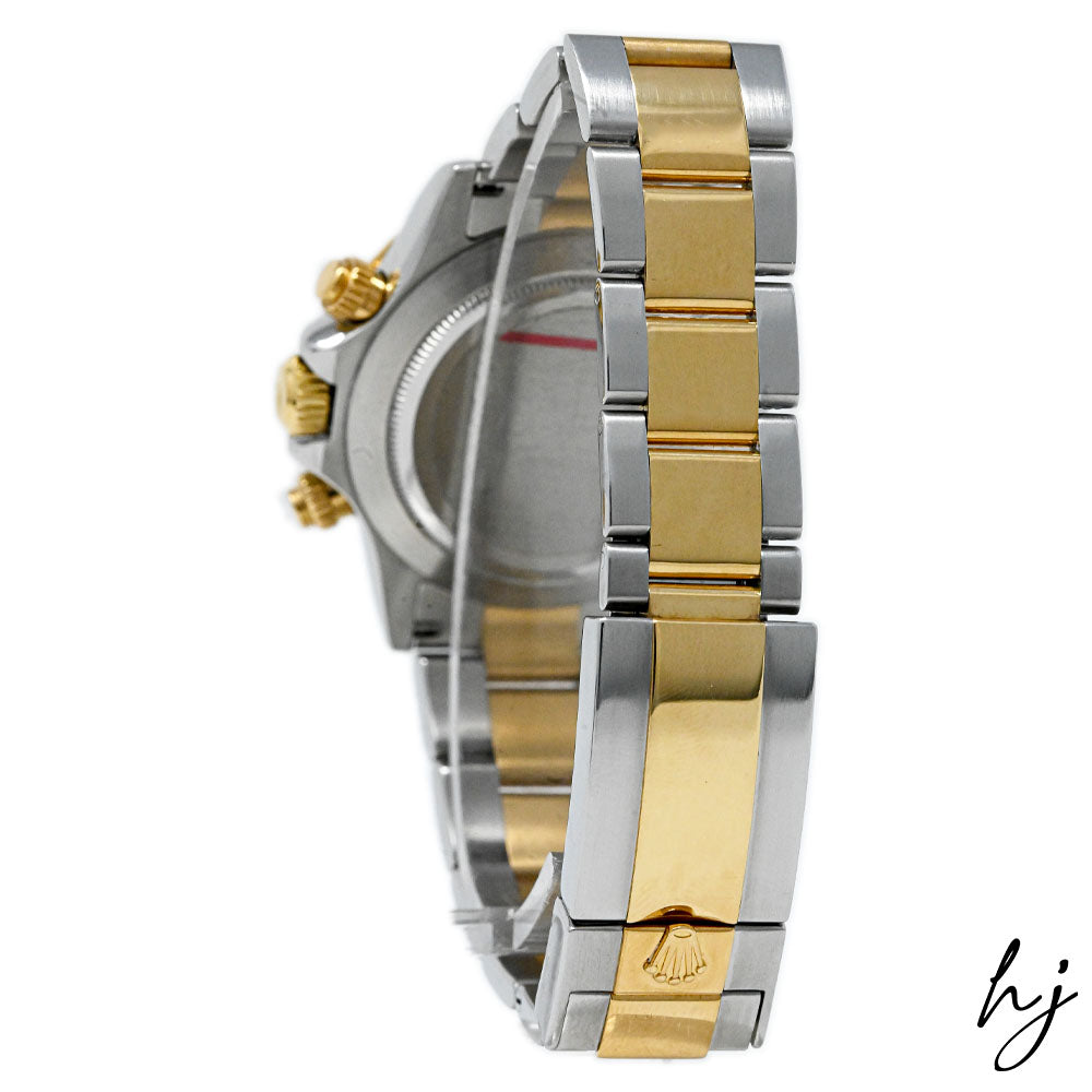 Rolex Men's Daytona 18K Yellow Gold & Steel 40mm Black Stick Dial Watch Reference #: 116523 - Happy Jewelers Fine Jewelry Lifetime Warranty