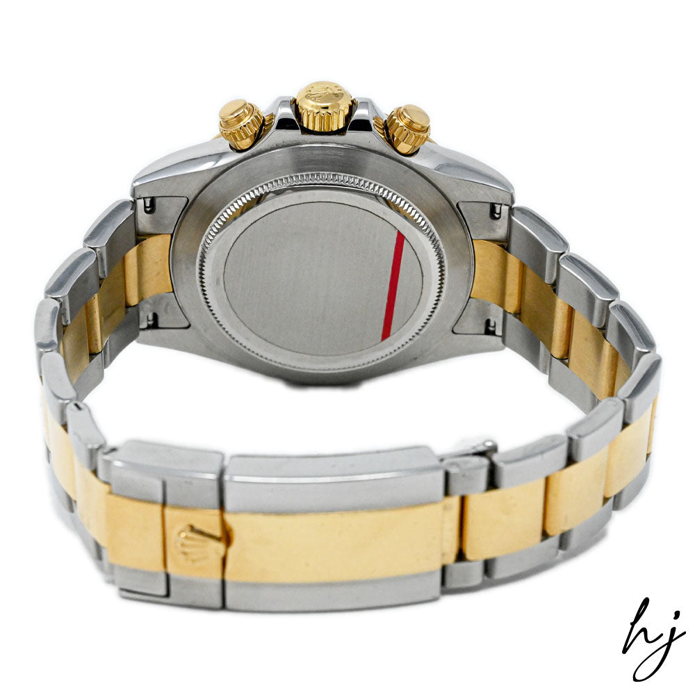 Rolex Men's Daytona 18K Yellow Gold & Steel 40mm Black Stick Dial Watch Reference #: 116523 - Happy Jewelers Fine Jewelry Lifetime Warranty