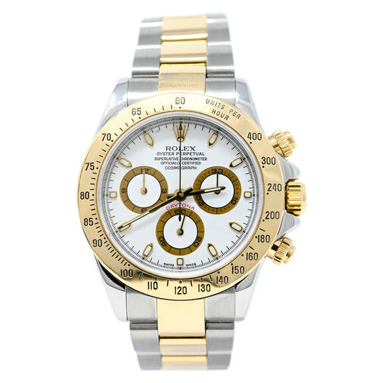 Rolex Unisex Daytona 18K Yellow Gold & Steel 40mm White Chronograph Dial Watch Reference #: 116523 - Happy Jewelers Fine Jewelry Lifetime Warranty