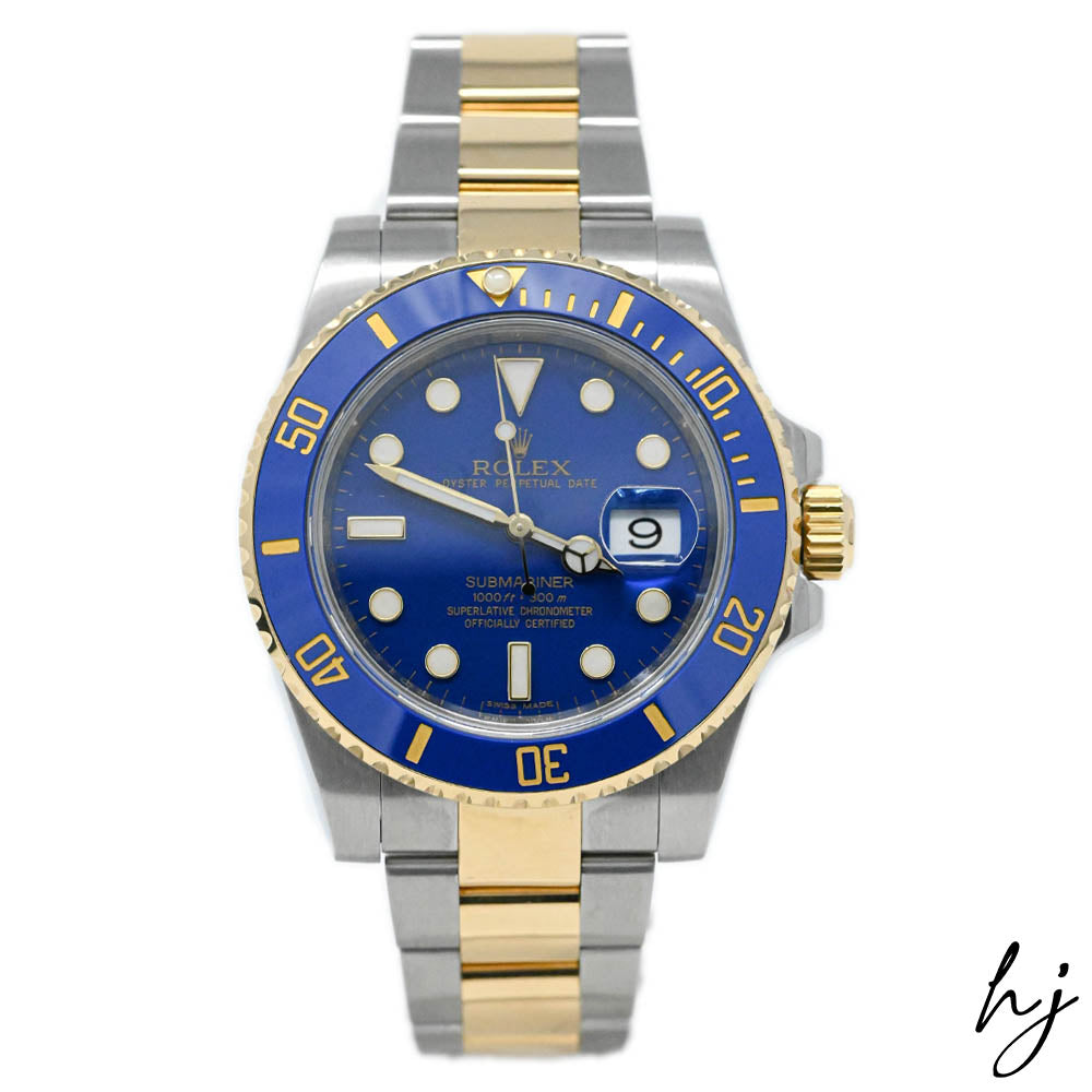 Rolex Men's Submariner Date 18K Yellow Gold & Steel 40mm Blue Dot Dial Watch Reference #: 116613LB - Happy Jewelers Fine Jewelry Lifetime Warranty