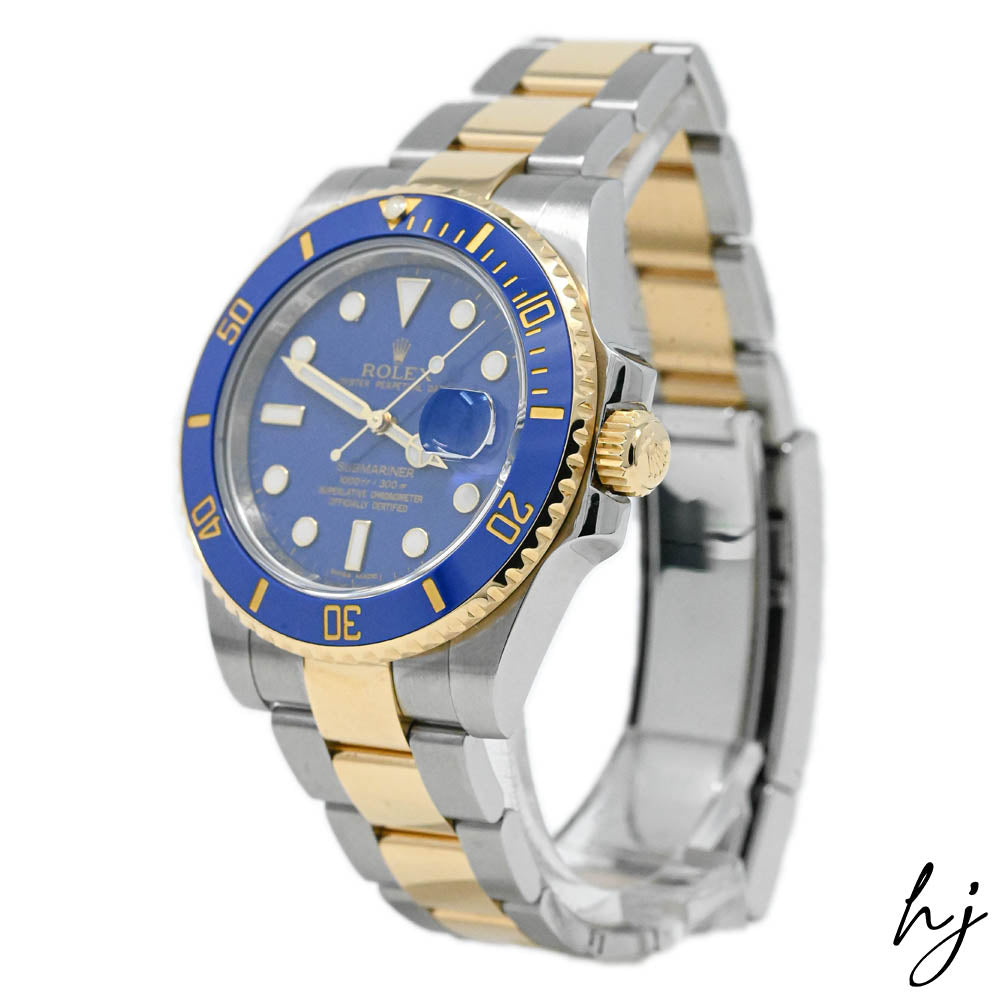 Load image into Gallery viewer, Rolex Men&amp;#39;s Submariner Date 18K Yellow Gold &amp;amp; Steel 40mm Blue Dot Dial Watch Reference #: 116613LB - Happy Jewelers Fine Jewelry Lifetime Warranty
