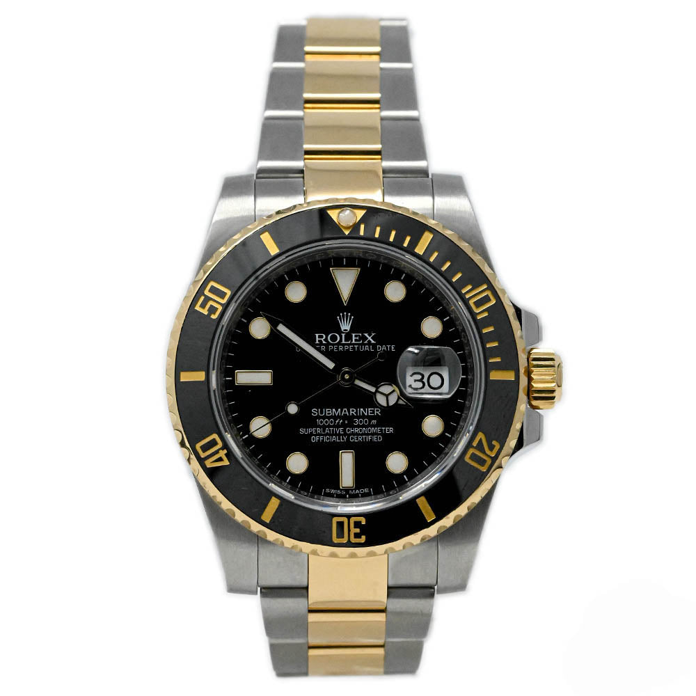 Rolex Men's Submariner Date Yellow Gold & Steel 40mm Black Dot Dial Watch Reference #: 116613LN - Happy Jewelers Fine Jewelry Lifetime Warranty