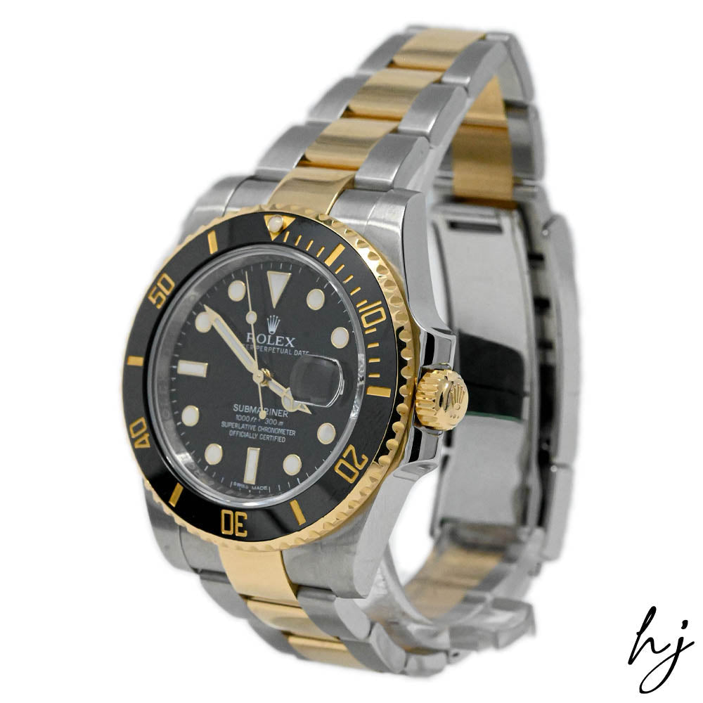 Load image into Gallery viewer, Rolex Men&amp;#39;s Submariner Date Yellow Gold &amp;amp; Steel 40mm Black Dot Dial Watch Reference #: 116613LN - Happy Jewelers Fine Jewelry Lifetime Warranty
