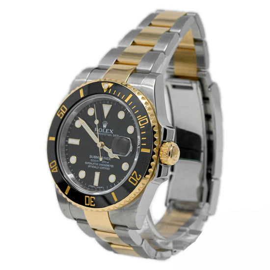Rolex Men's Submariner Date 18K Yellow Gold & Steel 40mm Black Dot Dial Watch Reference #: 116613LN - Happy Jewelers Fine Jewelry Lifetime Warranty