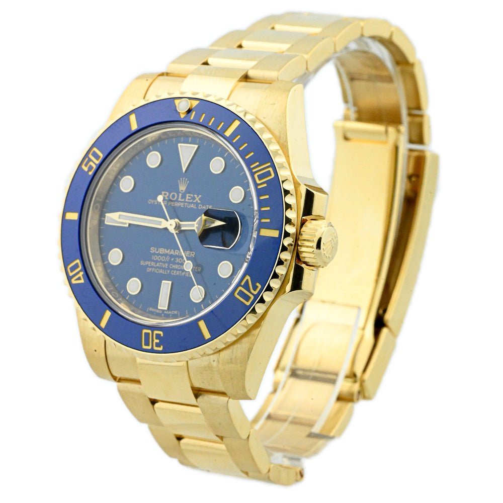 Rolex Men's Submariner Date 18K Yellow Gold 40mm Blue Dot Dial Watch Reference #: 116618LB - Happy Jewelers Fine Jewelry Lifetime Warranty
