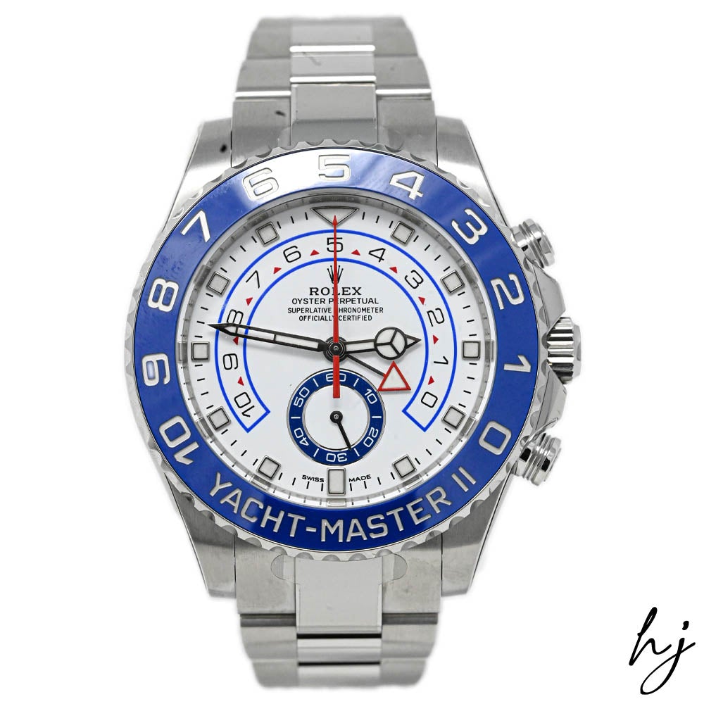 Rolex Mens Yacht-Master II Stainless Steel 44mm White Dial Watch Ceramic Bezel on Oyster Bracelet - Happy Jewelers Fine Jewelry Lifetime Warranty