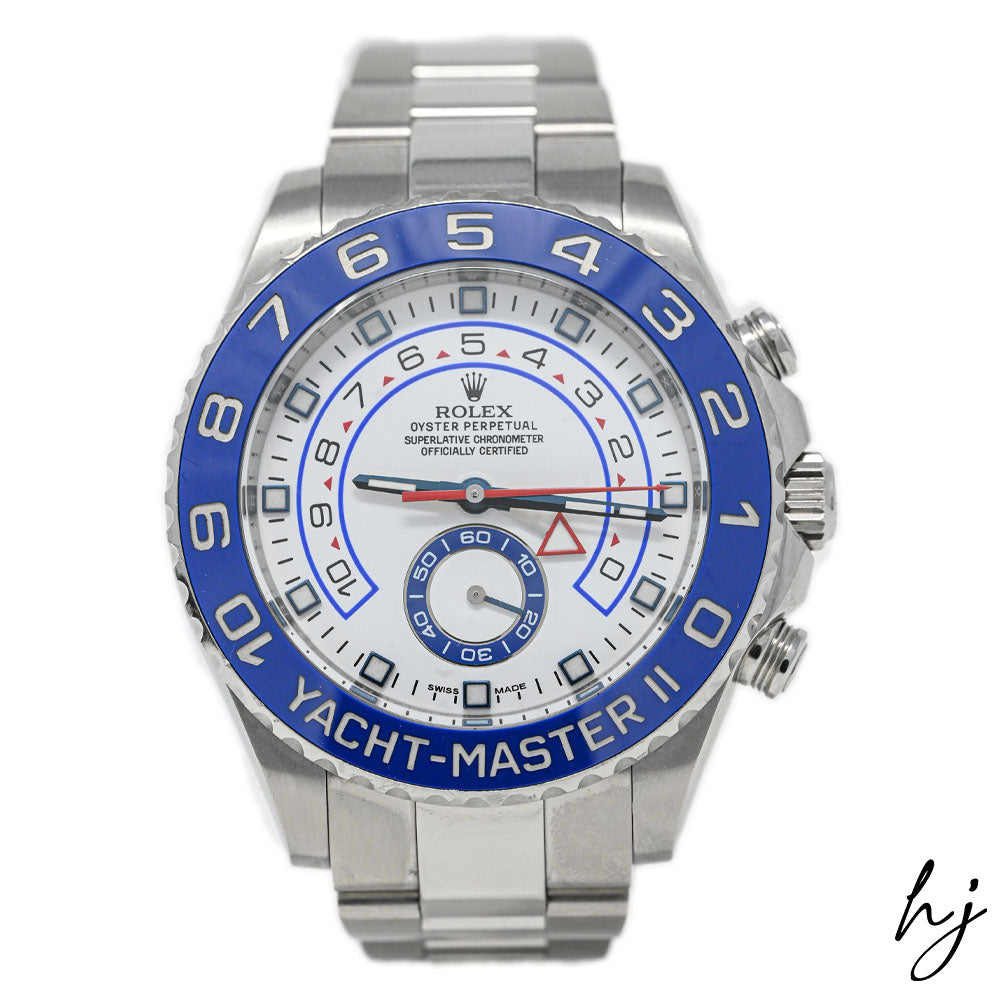 Load image into Gallery viewer, Rolex Men&amp;#39;s Yacht-Master II Stainless Steel 44mm White Dot Dial Watch Reference #: 116680 - Happy Jewelers Fine Jewelry Lifetime Warranty
