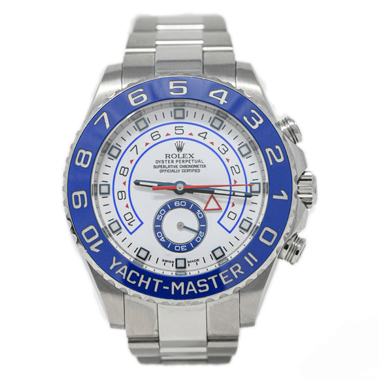 Load image into Gallery viewer, Rolex Men&amp;#39;s Yacht-Master II Stainless Steel 44mm White Dot Dial Watch Reference #: 116680 - Happy Jewelers Fine Jewelry Lifetime Warranty
