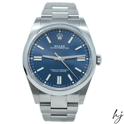 Rolex Mens Oyster Perpetual 41mm Blue Stick Dial Watch #: 124300 - Happy Jewelers Fine Jewelry Lifetime Warranty