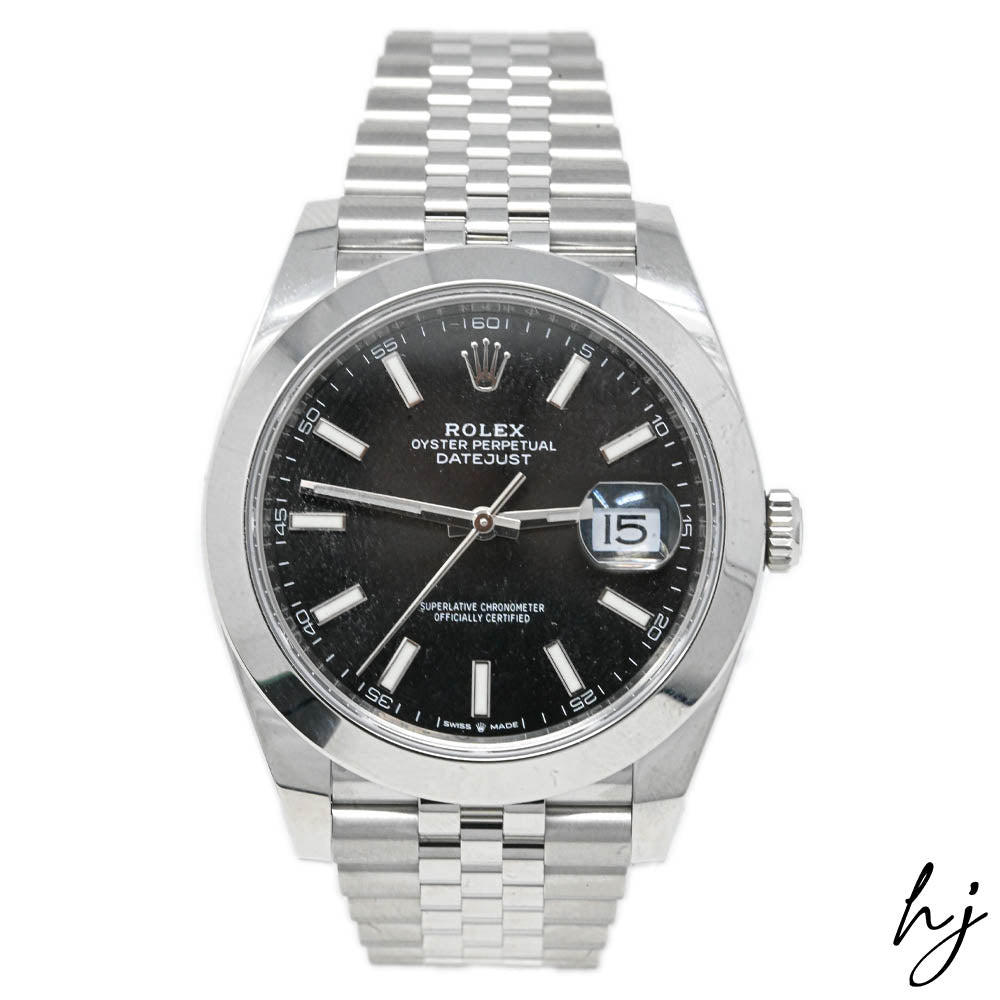 Rolex Men's Datejust 41 Stainless Steel 41mm Black Stick Dial Watch Reference #: 126300 - Happy Jewelers Fine Jewelry Lifetime Warranty