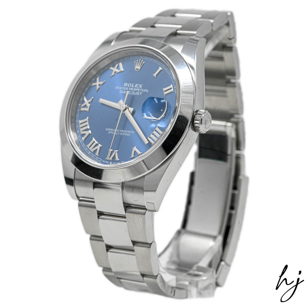 Rolex Men's Datejust 41 Stainless Steel 41mm Blue Roman Dial Watch Reference #: 126300 - Happy Jewelers Fine Jewelry Lifetime Warranty