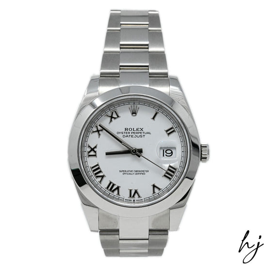 Rolex Men's Datejust Stainless Steel 41mm White Roman Dial Watch Reference #: 126300 - Happy Jewelers Fine Jewelry Lifetime Warranty