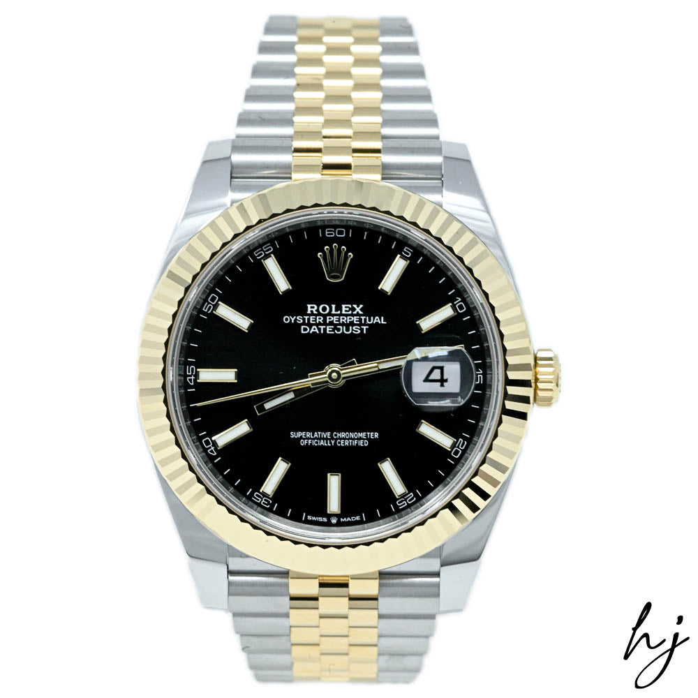 Load image into Gallery viewer, Rolex Men&amp;#39;s Datejust 41 18K Yellow Gold &amp;amp; Steel 41mm Black Stick Dial Watch Reference #: 126333 - Happy Jewelers Fine Jewelry Lifetime Warranty
