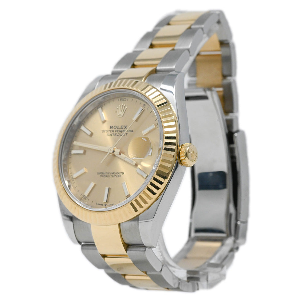 Rolex Men's Datejust 41 18K Yellow Gold & Steel 41mm Champagne Stick Dial Watch Reference #: 126333 - Happy Jewelers Fine Jewelry Lifetime Warranty