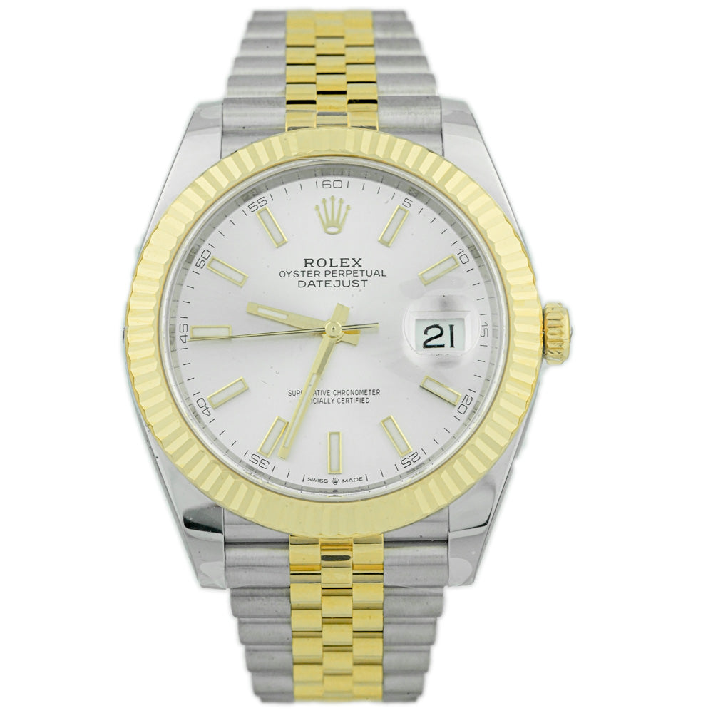 Rolex Men's Datejust 41 18K Yellow Gold & Steel 41mm Silver Stick Dial Watch Reference #: 126333 - Happy Jewelers Fine Jewelry Lifetime Warranty