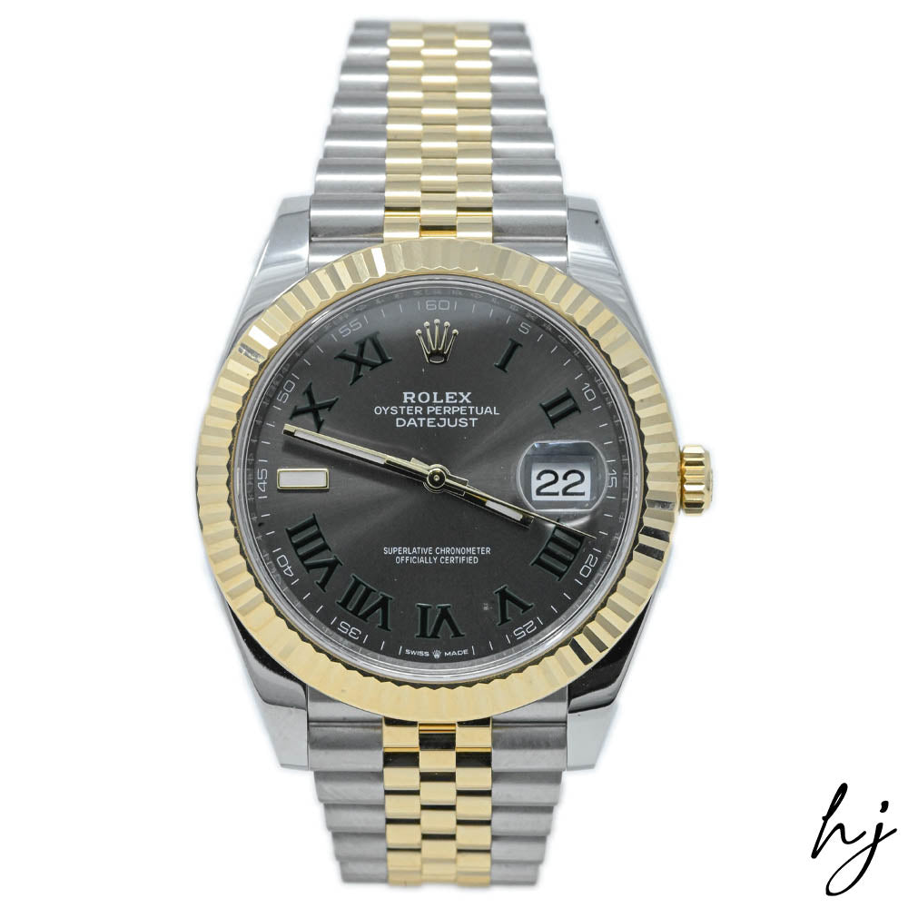 Rolex Datejust 41mm 18k Yellow Gold Steel Slate Wimbledon Dial Mens Watch  126333 | eBay