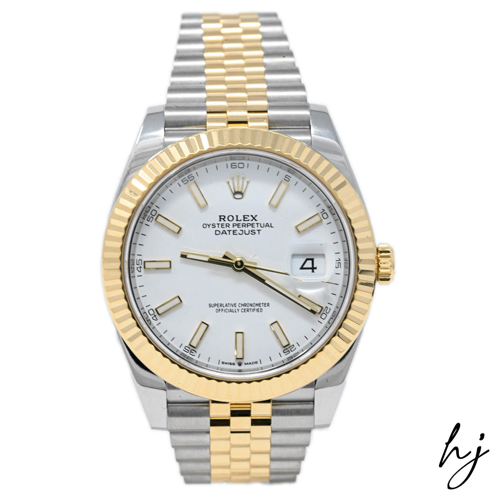 Rolex Men's Datejust 18K Yellow Gold & Steel 41mm White Stick Dial Watch Reference #: 126333 - Happy Jewelers Fine Jewelry Lifetime Warranty