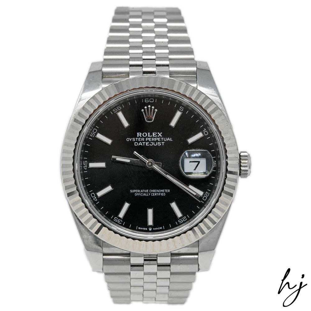 Rolex Men's Datejust 41 Stainless Steel Black Stick Dial Watch Reference #: 126334 - Happy Jewelers Fine Jewelry Lifetime Warranty