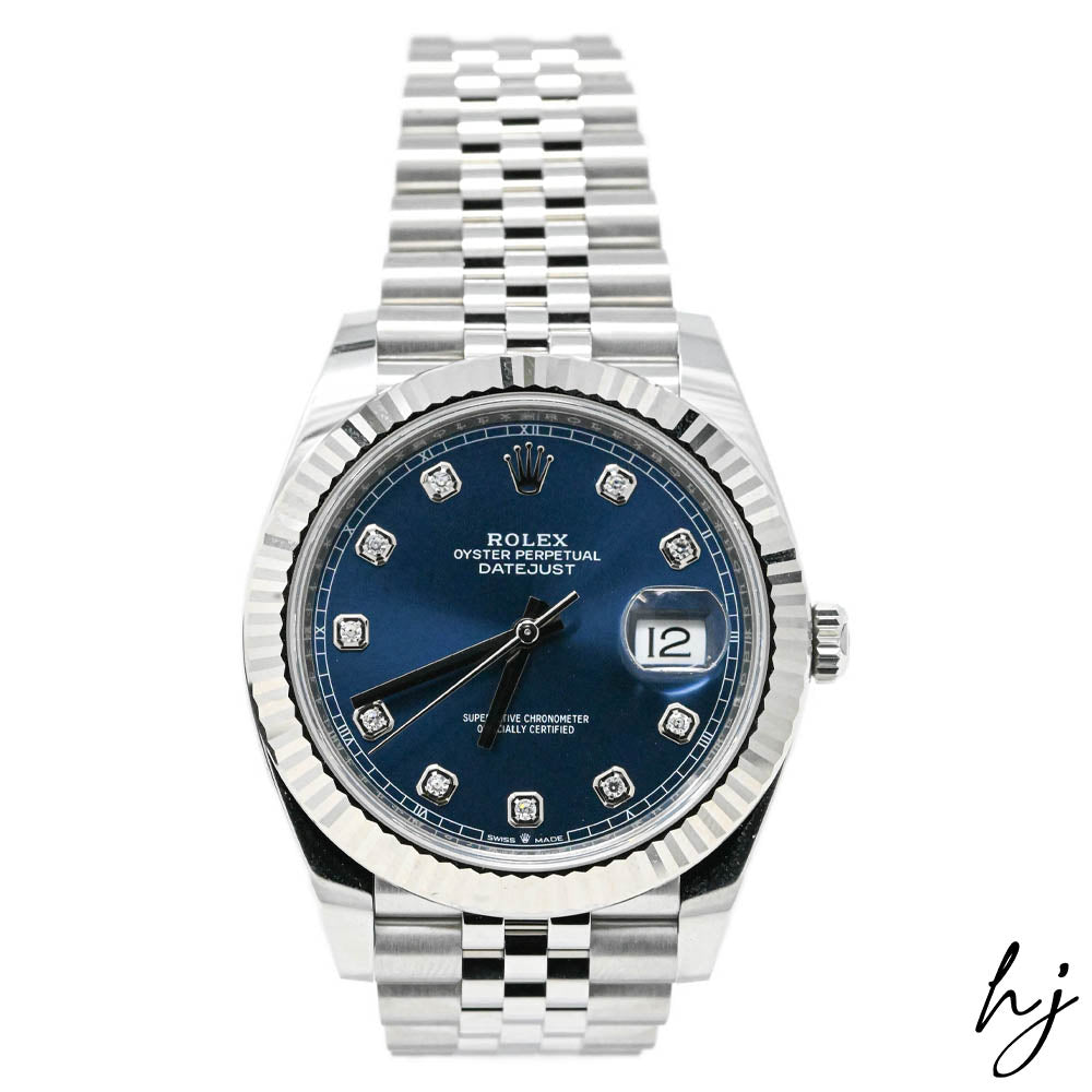 Load image into Gallery viewer, Rolex Men&amp;#39;s Datejust 41 Stainless Steel 41mm Blue Diamond Dot Dial Watch Reference #: 126334 - Happy Jewelers Fine Jewelry Lifetime Warranty
