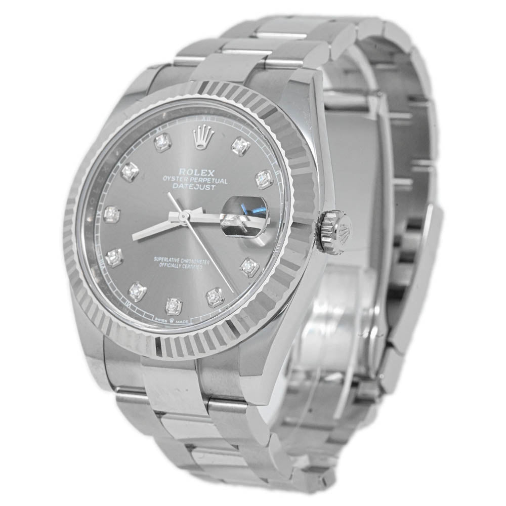 Rolex Men's Datejust Stainless Steel 41mm Rhodium Diamond Dot Dial Watch Reference #: 126334 - Happy Jewelers Fine Jewelry Lifetime Warranty