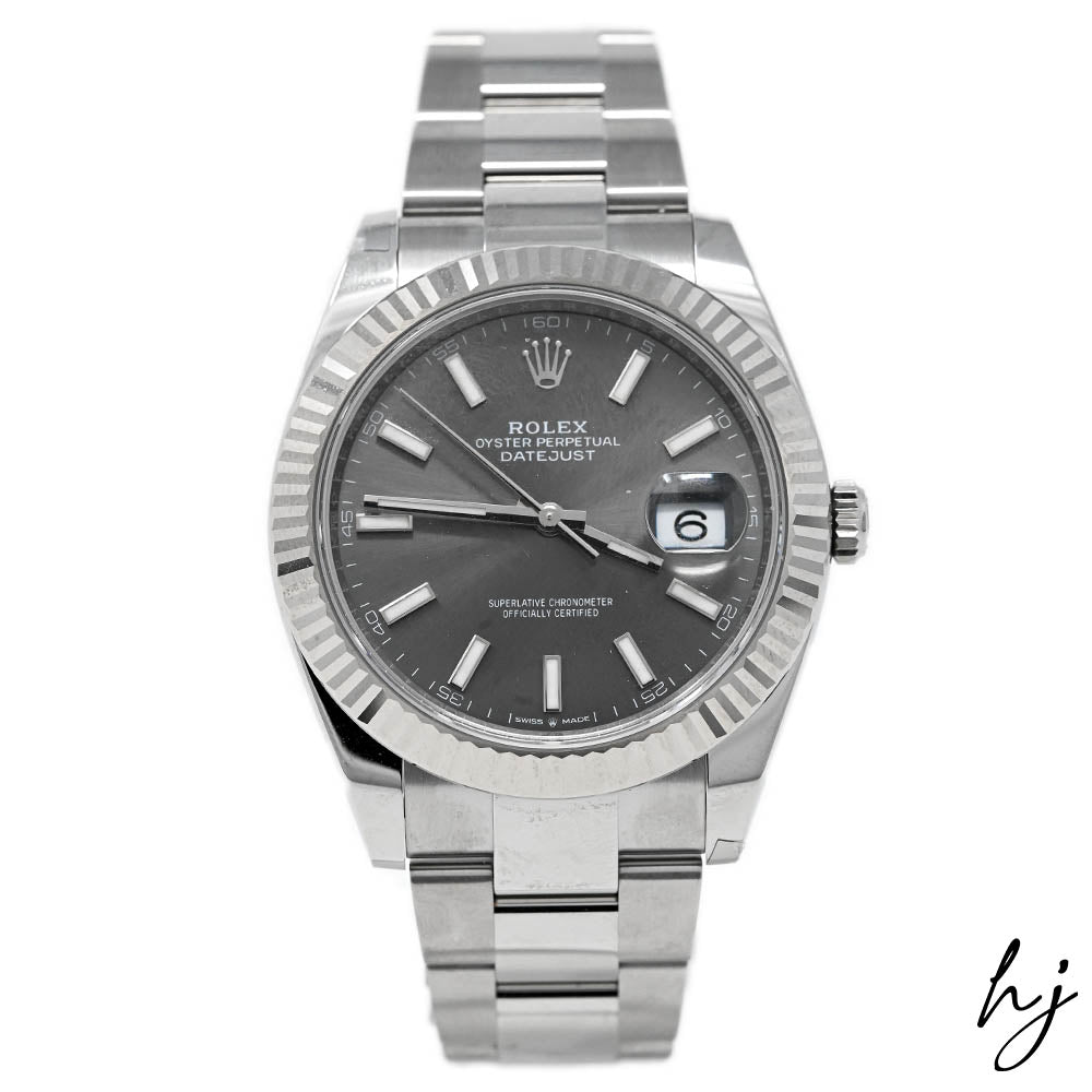 Rolex Men's Datejust 41 Stainless Steel 41mm Rhodium Stick Dial Watch Reference #: 126334 - Happy Jewelers Fine Jewelry Lifetime Warranty