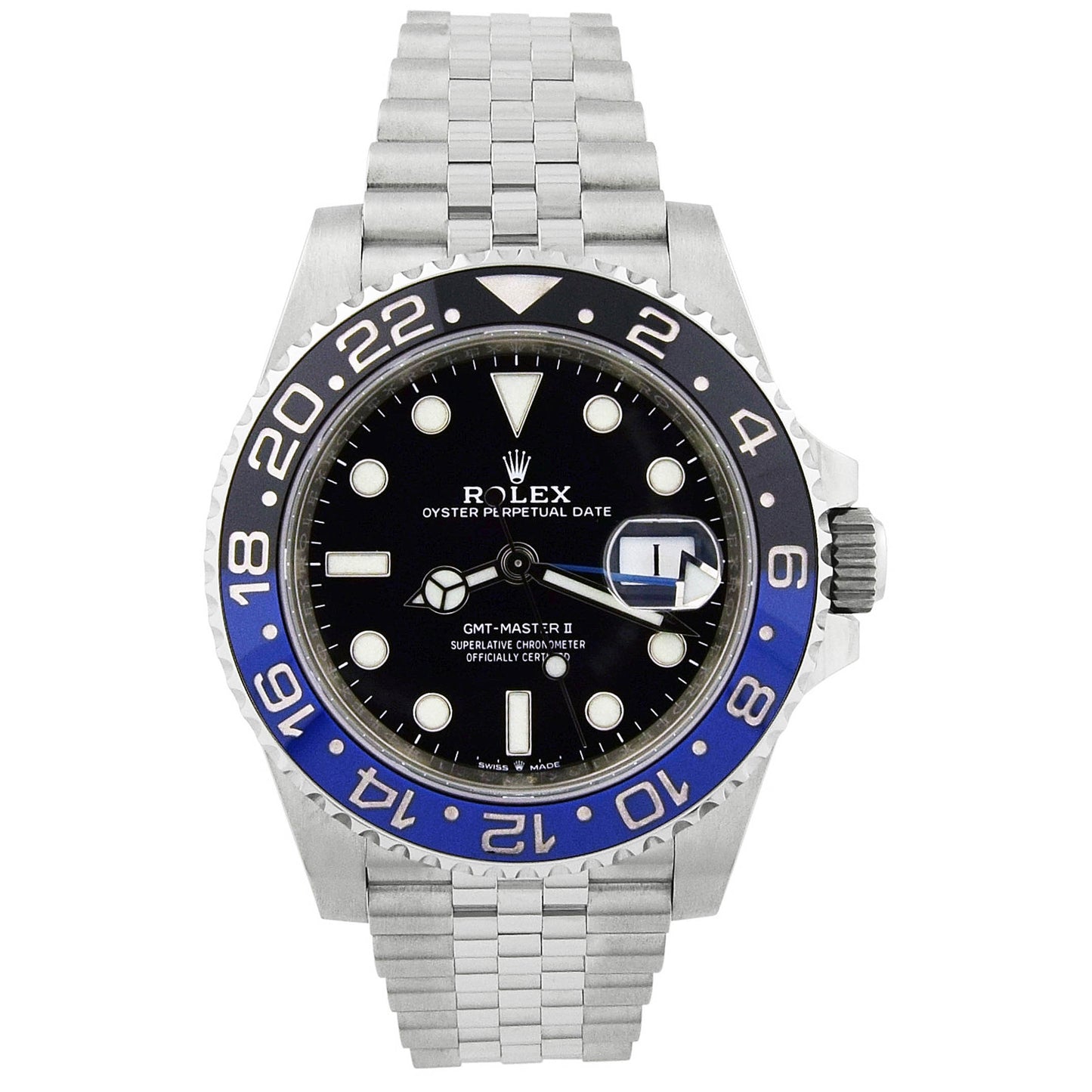 Rolex Men's GMT-Master II Batgirl Stainless Steel 40mm Black Dot Dial Watch Reference #: 126710BLNR - Happy Jewelers Fine Jewelry Lifetime Warranty