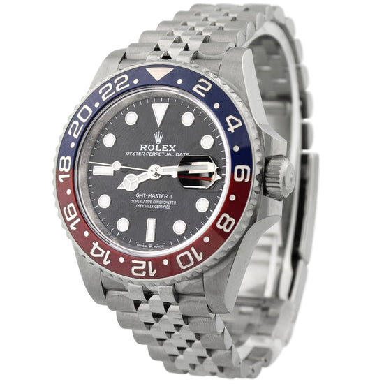 NEW Rolex Men's GMT-Master II Pepsi Stainless Steel 40mm Black Dot Dial Watch Reference #: 126710BLRO - Happy Jewelers Fine Jewelry Lifetime Warranty