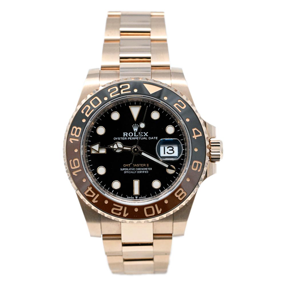 Rolex GMT Master II "Rootbeer" 40mm Everose Gold Black Dot Dial Watch Reference# 126715CHNR - Happy Jewelers Fine Jewelry Lifetime Warranty