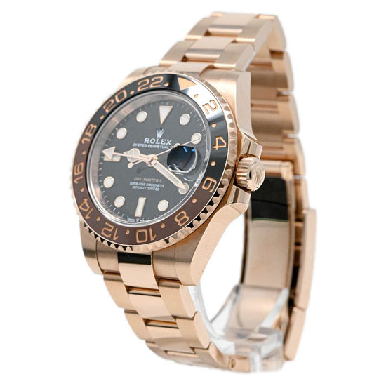Rolex Mens GMT Master II 18ct Rose Gold 40mm Black Dot Dial Watch Black/Brown Ceramic Bezel Oyster Bracelet - Happy Jewelers Fine Jewelry Lifetime Warranty
