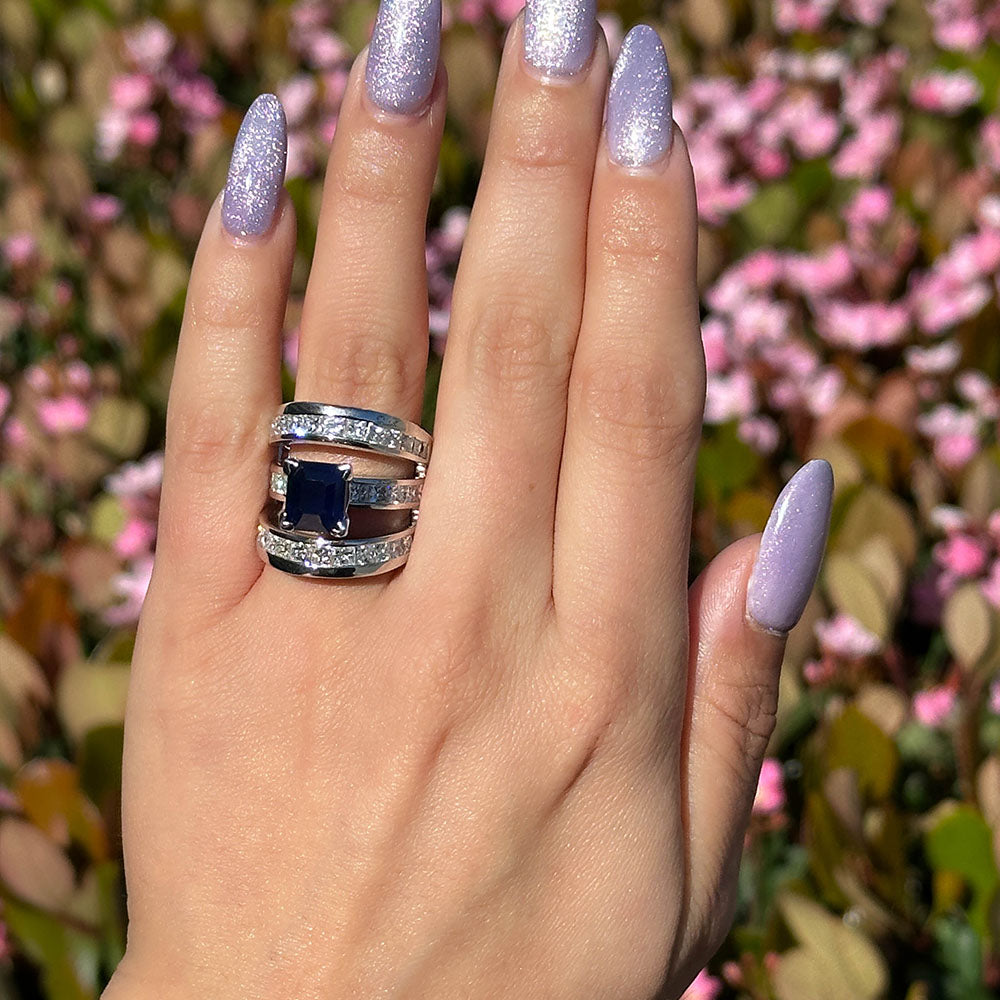 3 Tier Princess Cut Sapphire Fashion Ring - Happy Jewelers Fine Jewelry Lifetime Warranty