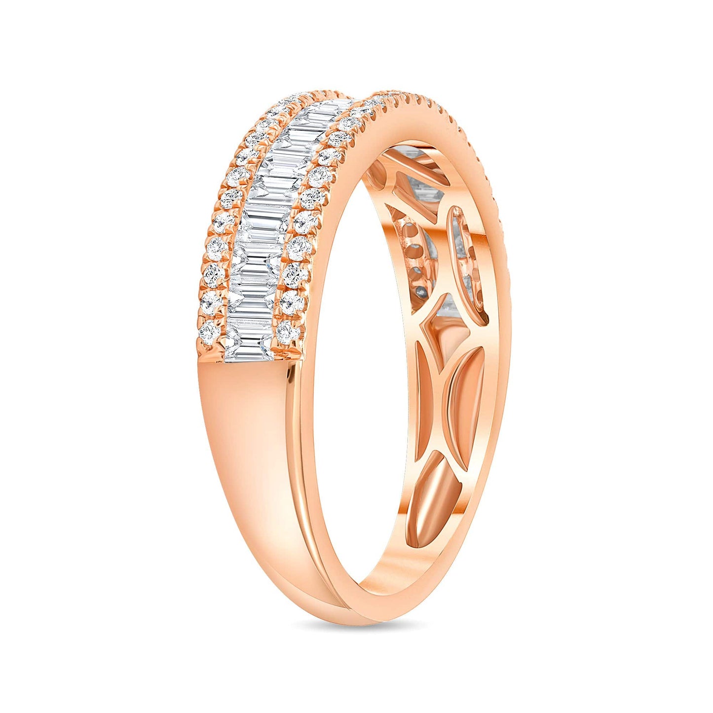 Dazzling 18 Karat Rose Gold And Diamond Studded Leaf Pattern Finger Ring