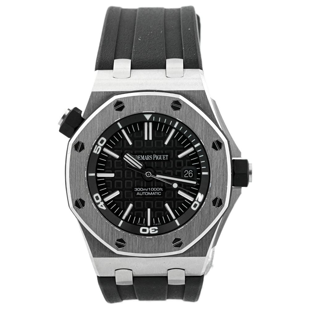 Audemars Piguet Mens Royal Oak Offshore Diver Stainless Steel 42mm Black Méga Tapisserie Stick Dial Watch Reference #: 15703ST.OO.A002CA.01 - Happy Jewelers Fine Jewelry Lifetime Warranty