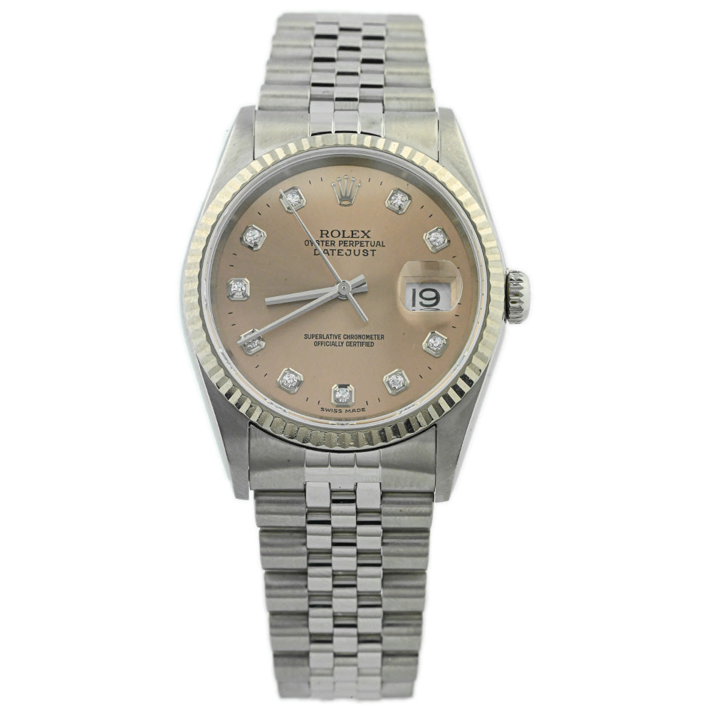 Load image into Gallery viewer, Rolex Unisex Datejust Stainless Steel 36mm Rose Diamond Dot Dial Watch Reference #: 16234 - Happy Jewelers Fine Jewelry Lifetime Warranty
