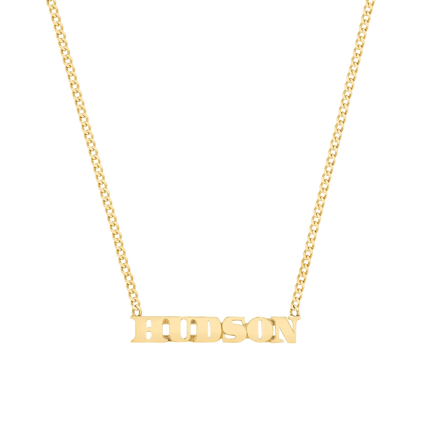 Small Block Name Necklace w/ Curb Chain - Happy Jewelers Fine Jewelry Lifetime Warranty