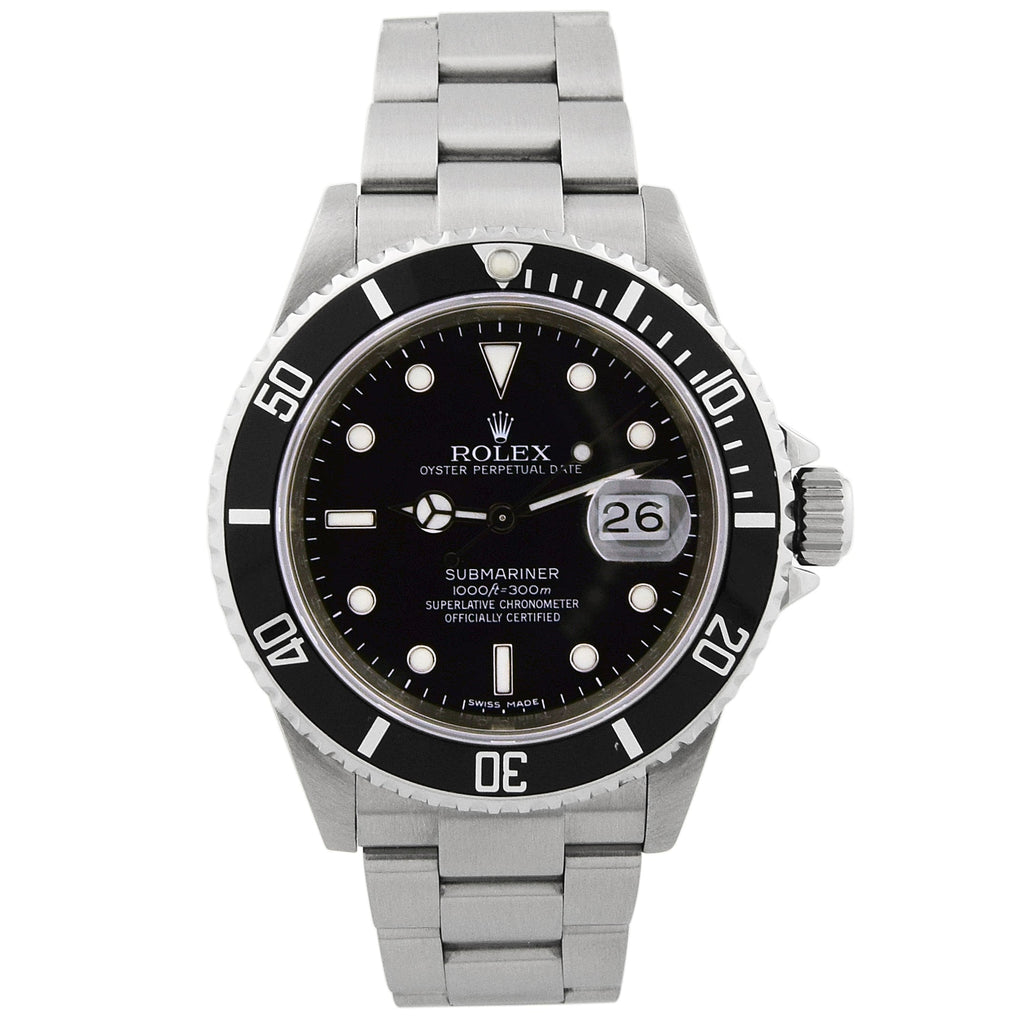 Rolex Men's Submariner Date Stainless Steel 40mm Black Dot Dial Watch Reference# 16610 - Happy Jewelers Fine Jewelry Lifetime Warranty