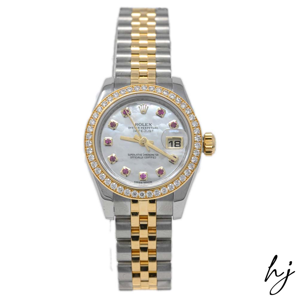 Load image into Gallery viewer, Rolex Ladies Datejust 26 18K Yellow Gold &amp;amp; Steel 26mm MOP Ruby Dial Watch Reference #: 179383 - Happy Jewelers Fine Jewelry Lifetime Warranty
