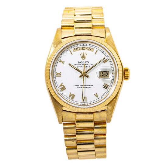 Rolex President Day-Date 18K Yellow Gold 36mm White Roman Dial Watch Reference# 18038 - Happy Jewelers Fine Jewelry Lifetime Warranty