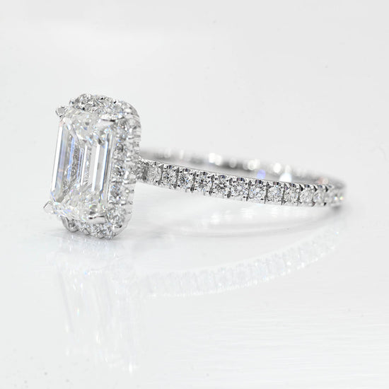 2.52 Carat Emerald Lab Created Diamond Engagement Ring with Halo - Happy Jewelers Fine Jewelry Lifetime Warranty
