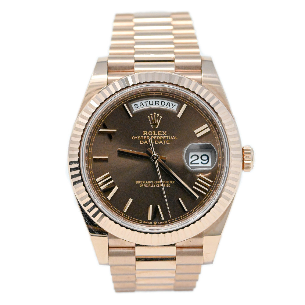 Rolex President Day Date 40 18k Everose 40mm Chocolate Roman Dial