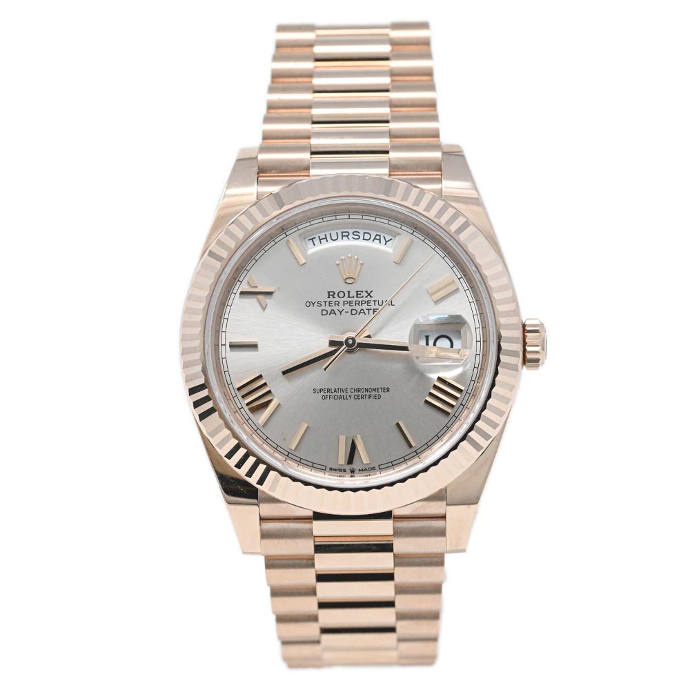 Rolex Men's Day-Date 18K Everose Gold 40mm Pink Sundust Roman Dial Watch Reference #: 228235 - Happy Jewelers Fine Jewelry Lifetime Warranty