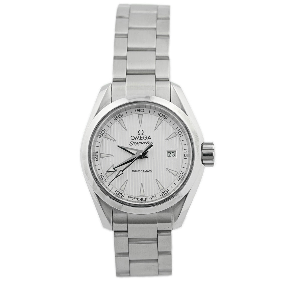Omega Ladies Seamaster AQUA Terra Quartz Stainless Steel 30mm Silver Stick  Dial Watch Reference #: 231.10.30.60.02.001